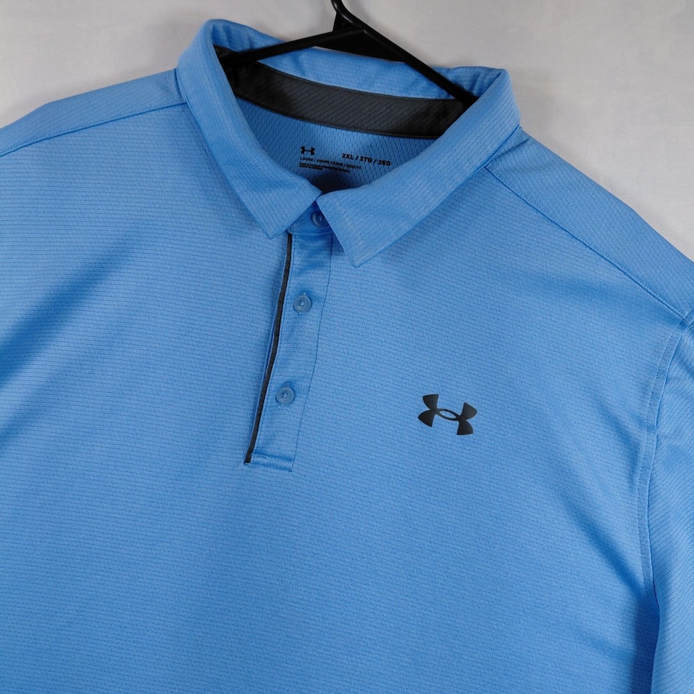Under Armour Mens 2XL Blue Short Sleeve Performance Polo Shirt Loose Fit